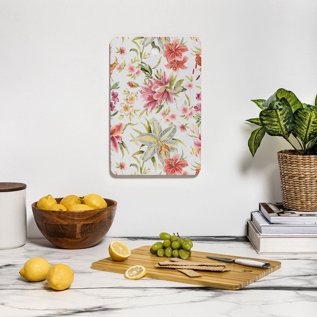 Ninola Design Botanic Retreat Lily Lush Floral Orange Green Cutting Board Rectangle