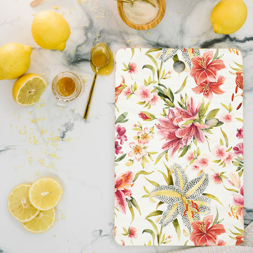 Ninola Design Botanic Retreat Lily Lush Floral Orange Green Cutting Board Rectangle