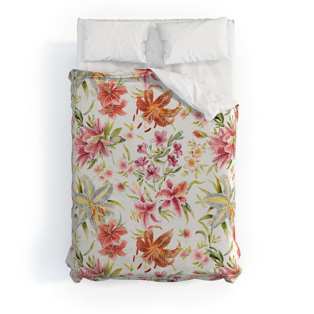 Ninola Design Botanic Retreat Lily Lush Floral Orange Green Duvet Cover