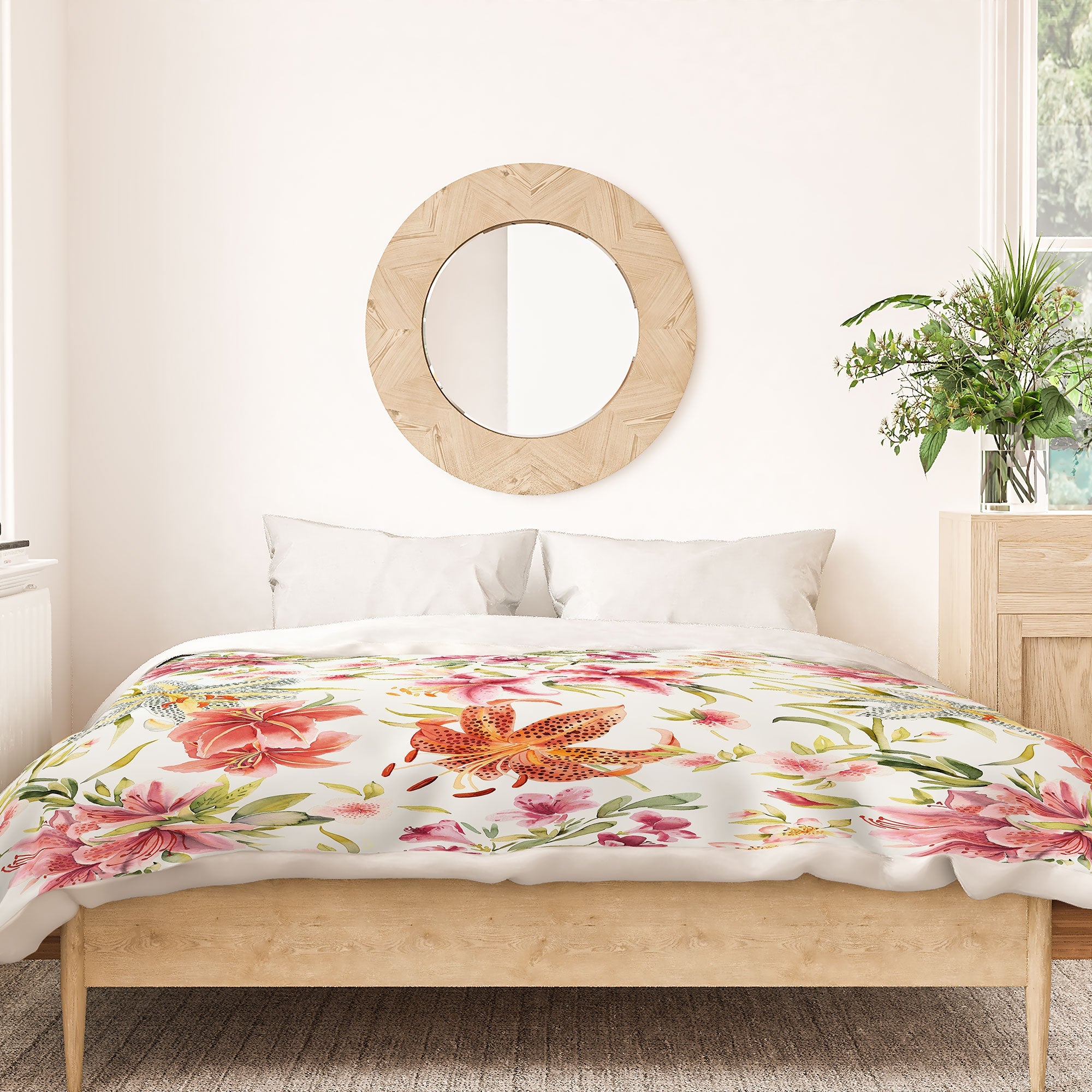 Ninola Design Botanic Retreat Lily Lush Floral Orange Green Duvet Cover