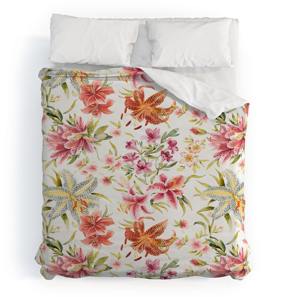 Ninola Design Botanic Retreat Lily Lush Floral Orange Green Duvet Cover