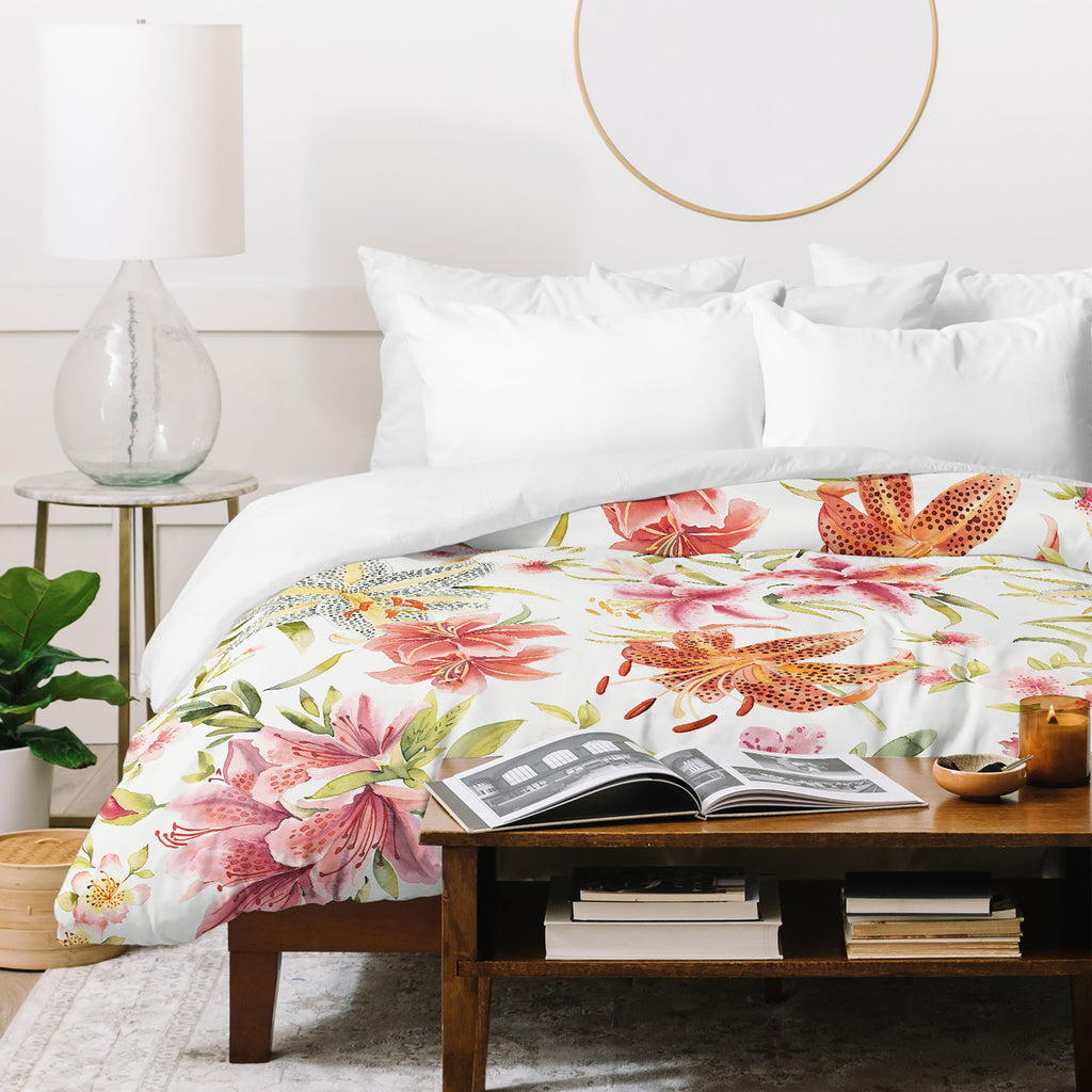Ninola Design Botanic Retreat Lily Lush Floral Orange Green Duvet Cover