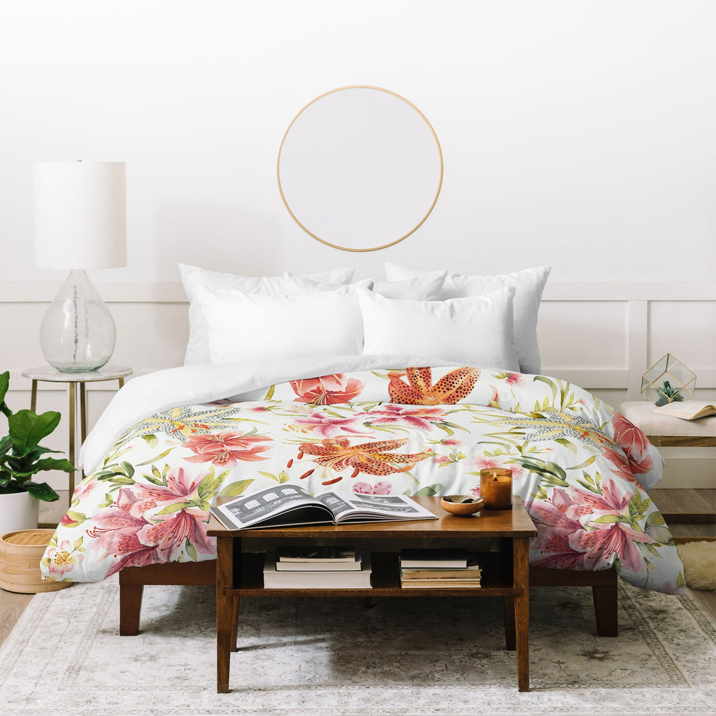 Ninola Design Botanic Retreat Lily Lush Floral Orange Green Duvet Cover