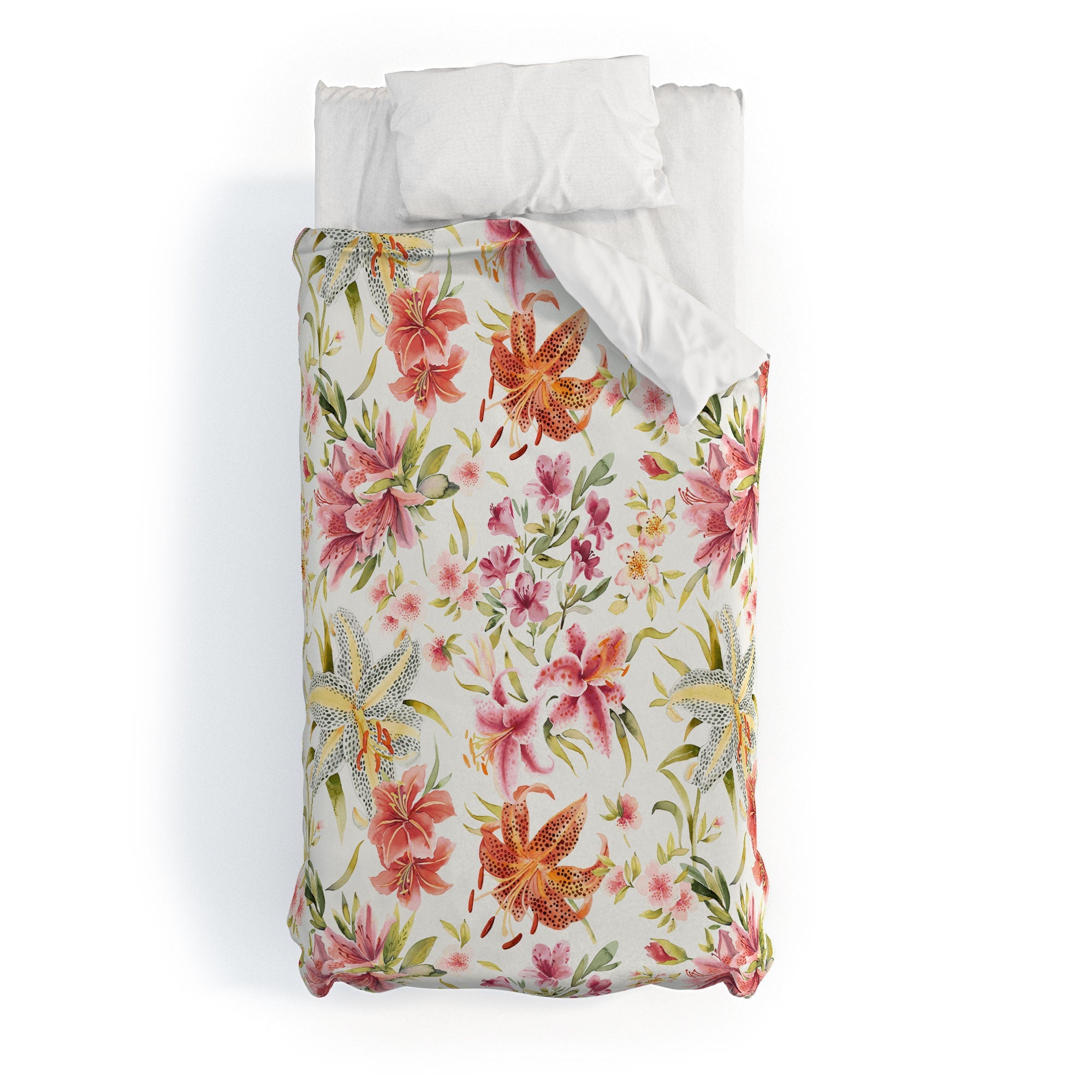 Ninola Design Botanic Retreat Lily Lush Floral Orange Green Duvet Cover