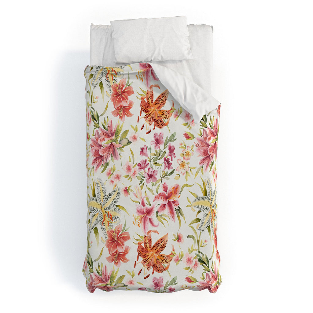 Ninola Design Botanic Retreat Lily Lush Floral Orange Green Duvet Cover