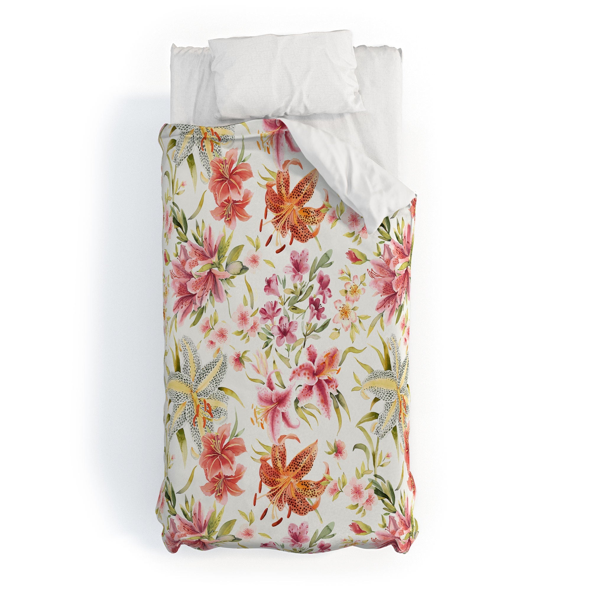 Ninola Design Botanic Retreat Lily Lush Floral Orange Green Duvet Cover