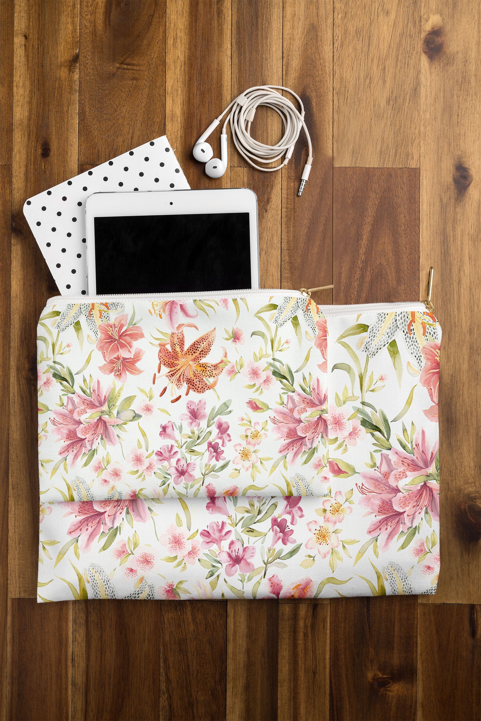 Ninola Design Botanic Retreat Lily Lush Floral Orange Green Pouch
