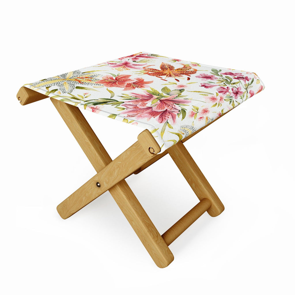 Ninola Design Botanic Retreat Lily Lush Floral Orange Green Folding Stool