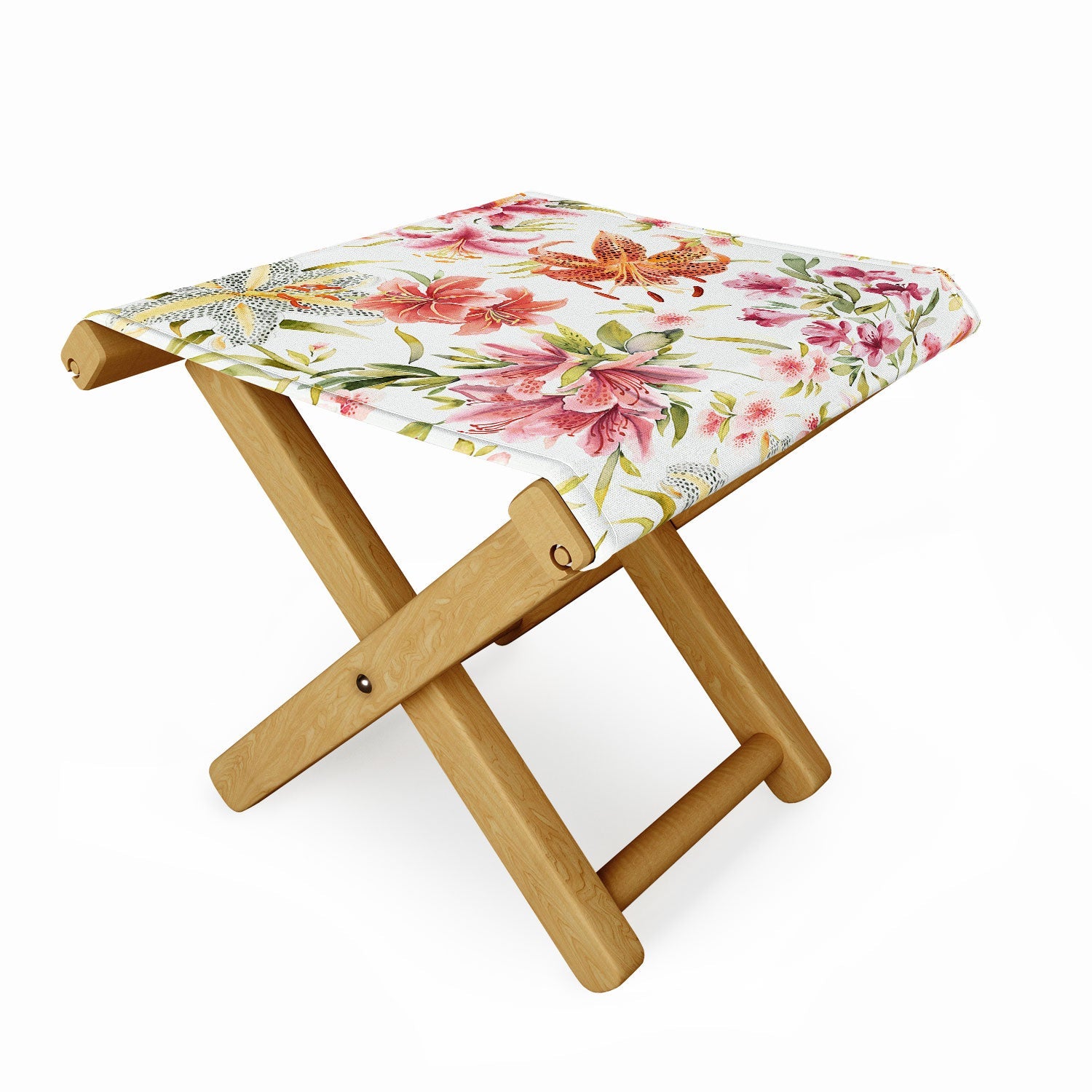 Ninola Design Botanic Retreat Lily Lush Floral Orange Green Folding Stool