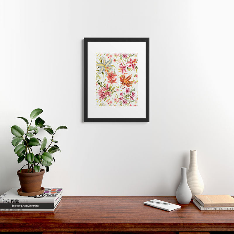 Ninola Design Botanic Retreat Lily Lush Floral Orange Green Framed Art Print