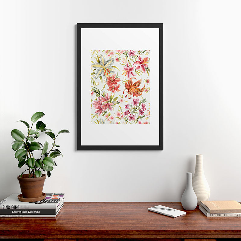 Ninola Design Botanic Retreat Lily Lush Floral Orange Green Framed Art Print