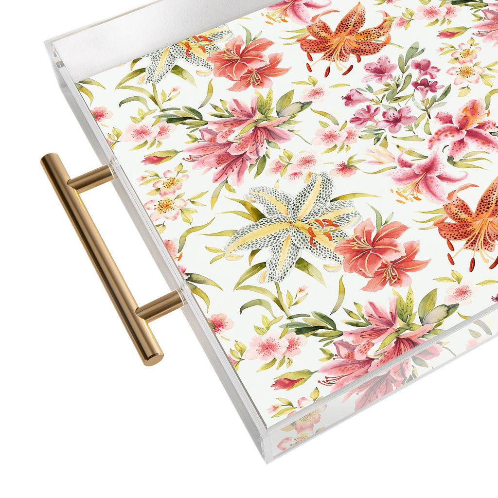 Ninola Design Botanic Retreat Lily Lush Floral Orange Green Acrylic Tray
