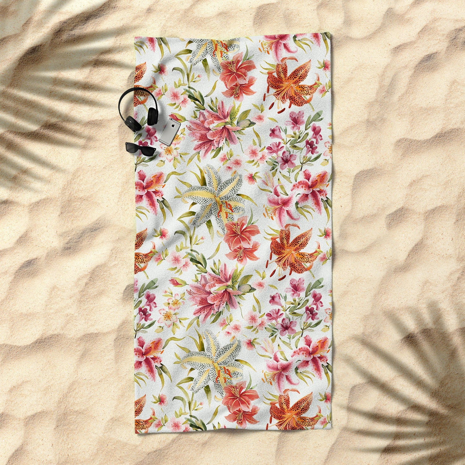Ninola Design Botanic Retreat Lily Lush Floral Orange Green Beach Towel