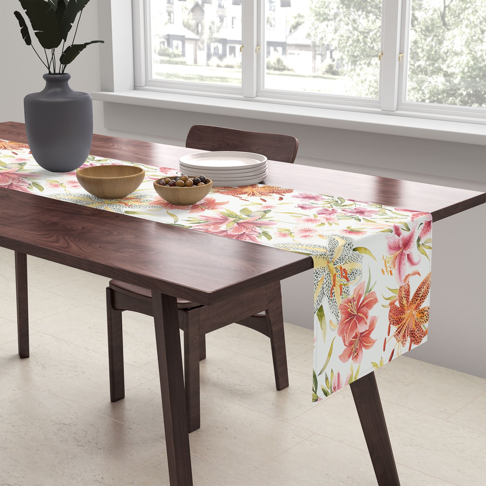 Ninola Design Botanic Retreat Lily Lush Floral Orange Green Table Runner