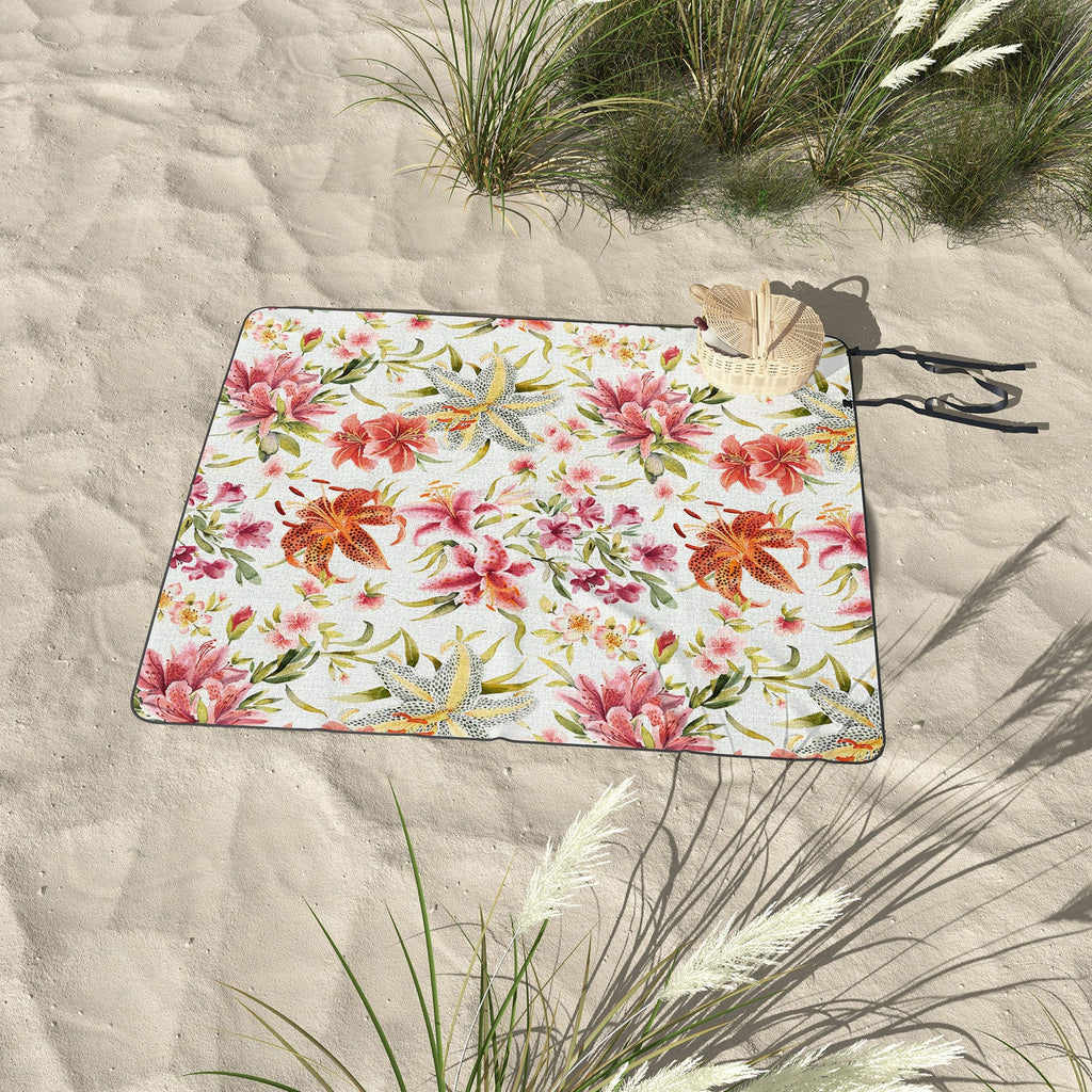 Ninola Design Botanic Retreat Lily Lush Floral Orange Green Picnic Blanket