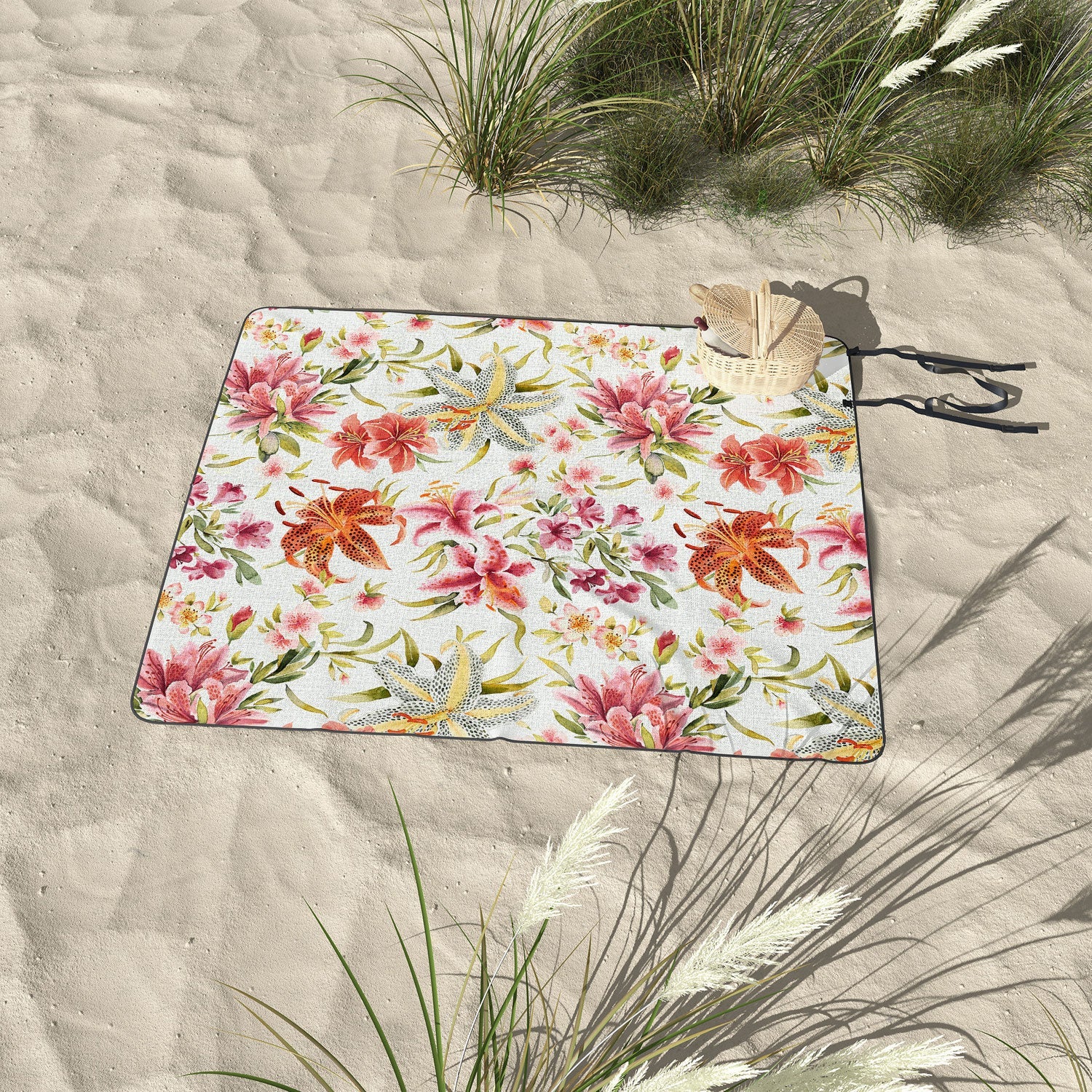 Ninola Design Botanic Retreat Lily Lush Floral Orange Green Picnic Blanket