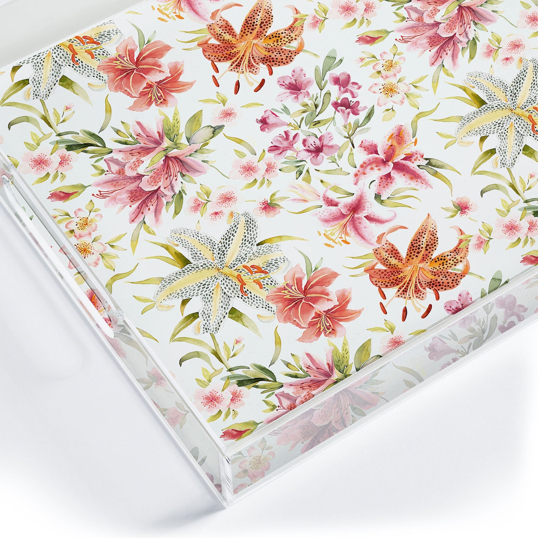 Ninola Design Botanic Retreat Lily Lush Floral Orange Green Acrylic Tray
