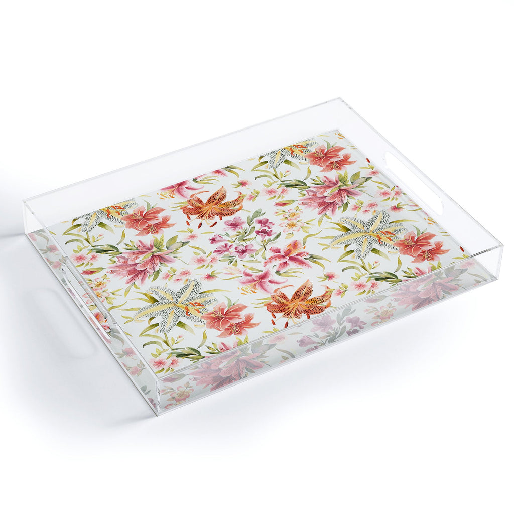 Ninola Design Botanic Retreat Lily Lush Floral Orange Green Acrylic Tray
