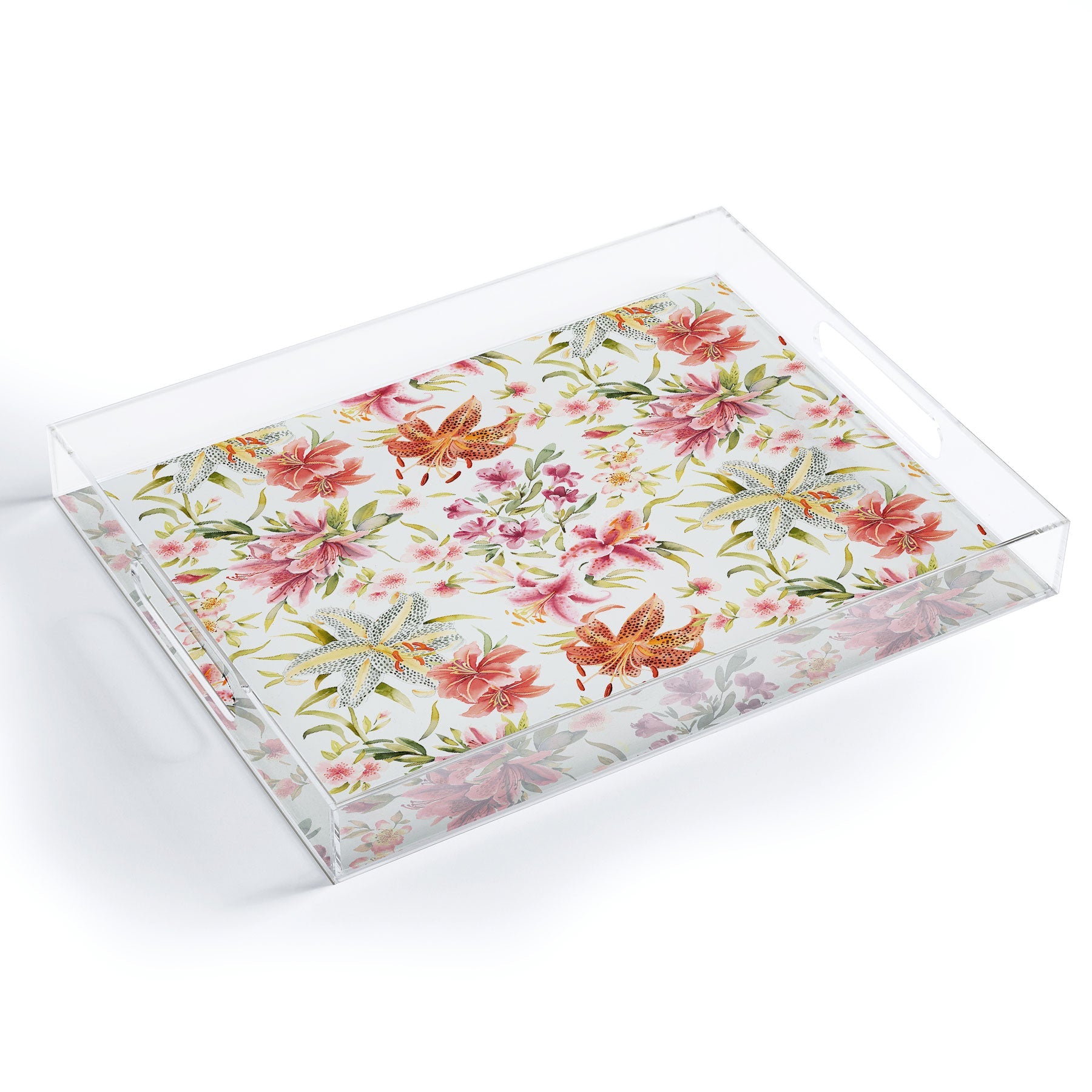 Ninola Design Botanic Retreat Lily Lush Floral Orange Green Acrylic Tray