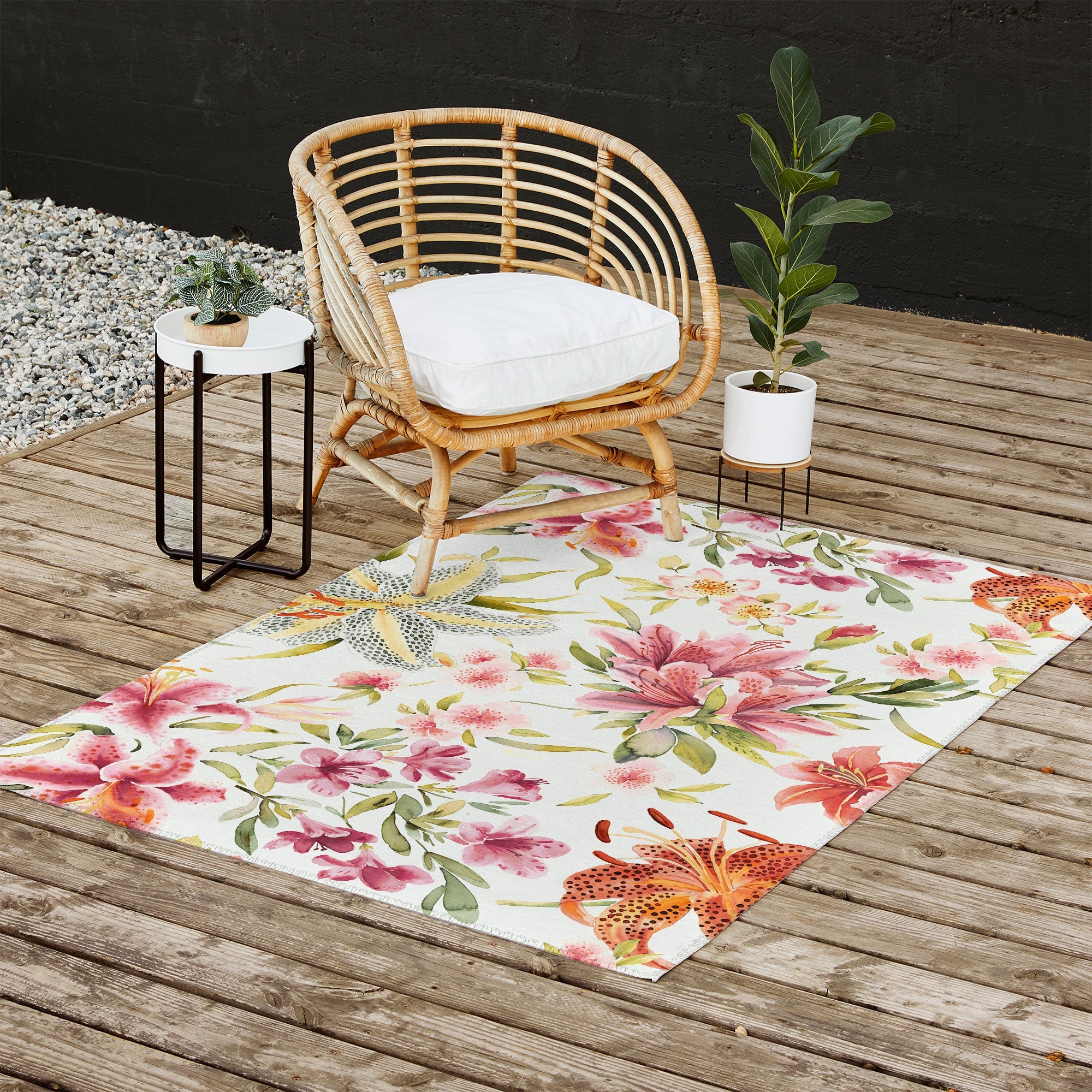 Ninola Design Botanic Retreat Lily Lush Floral Orange Green Outdoor Rug