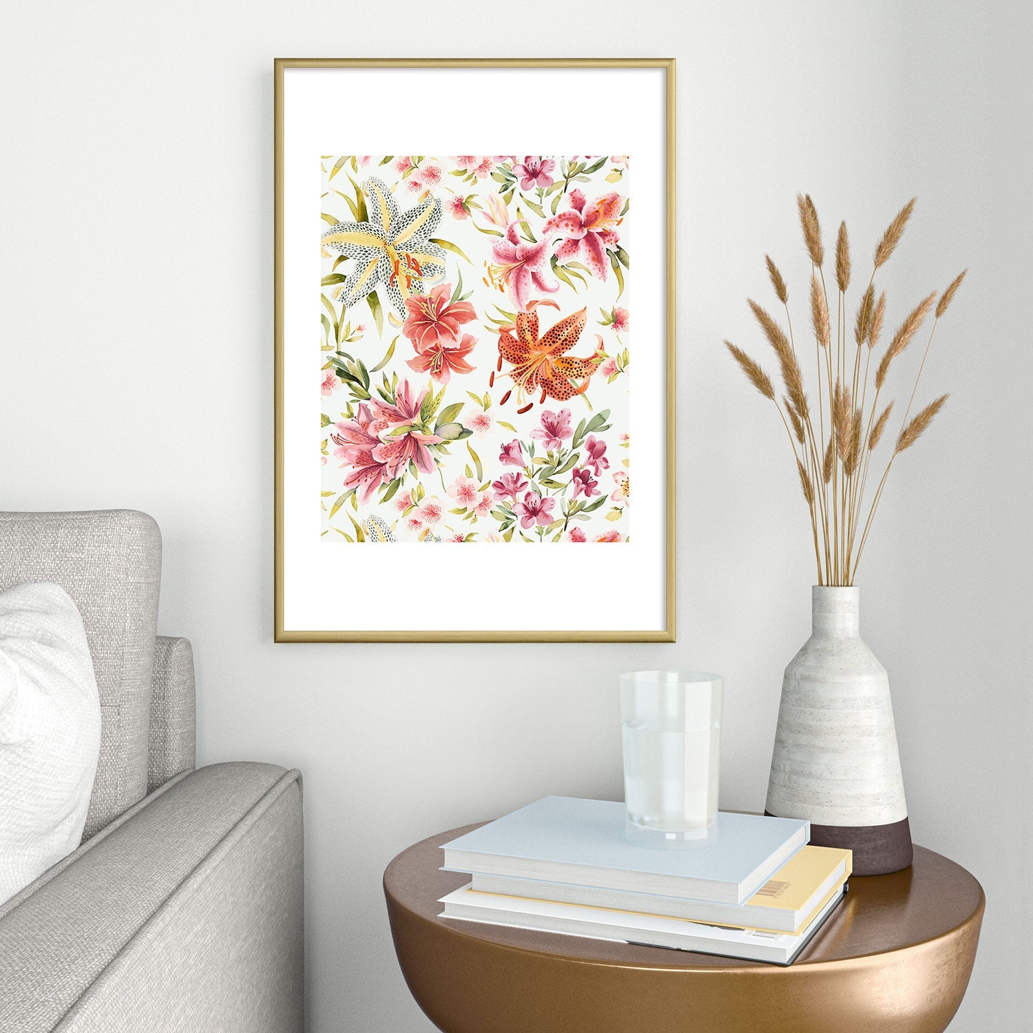 Ninola Design Botanic Retreat Lily Lush Floral Orange Green Metal Framed Art Print
