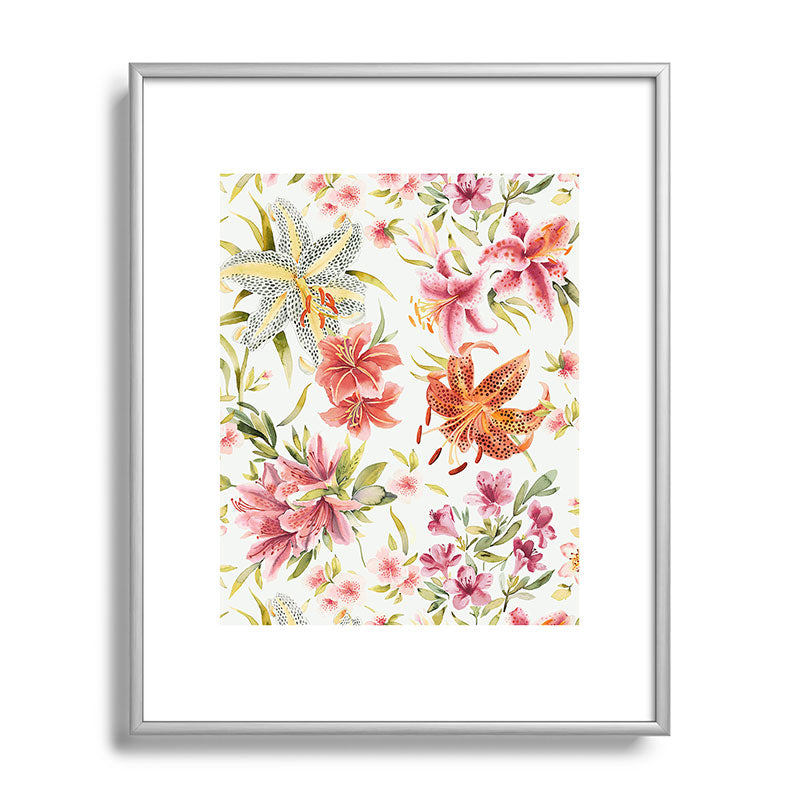 Ninola Design Botanic Retreat Lily Lush Floral Orange Green Metal Framed Art Print