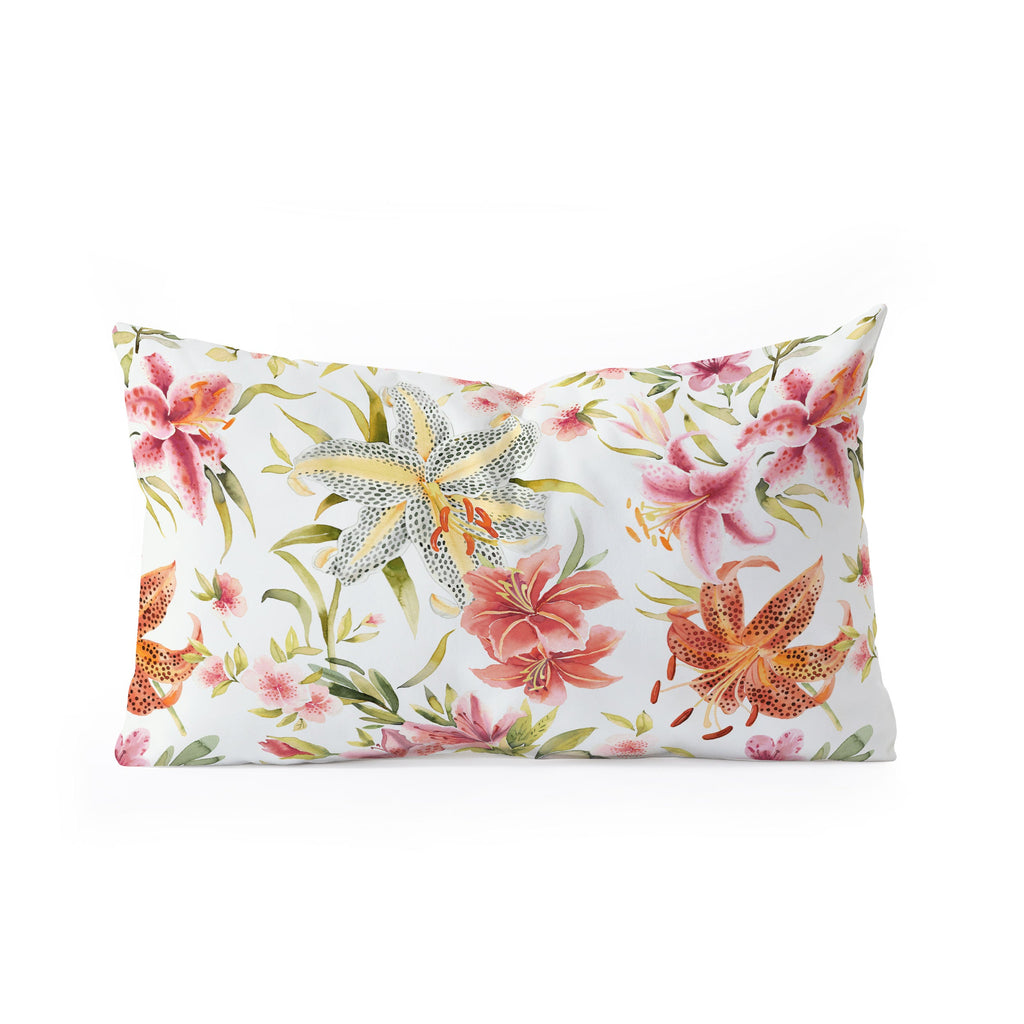 Ninola Design Botanic Retreat Lily Lush Floral Orange Green Oblong Throw Pillow