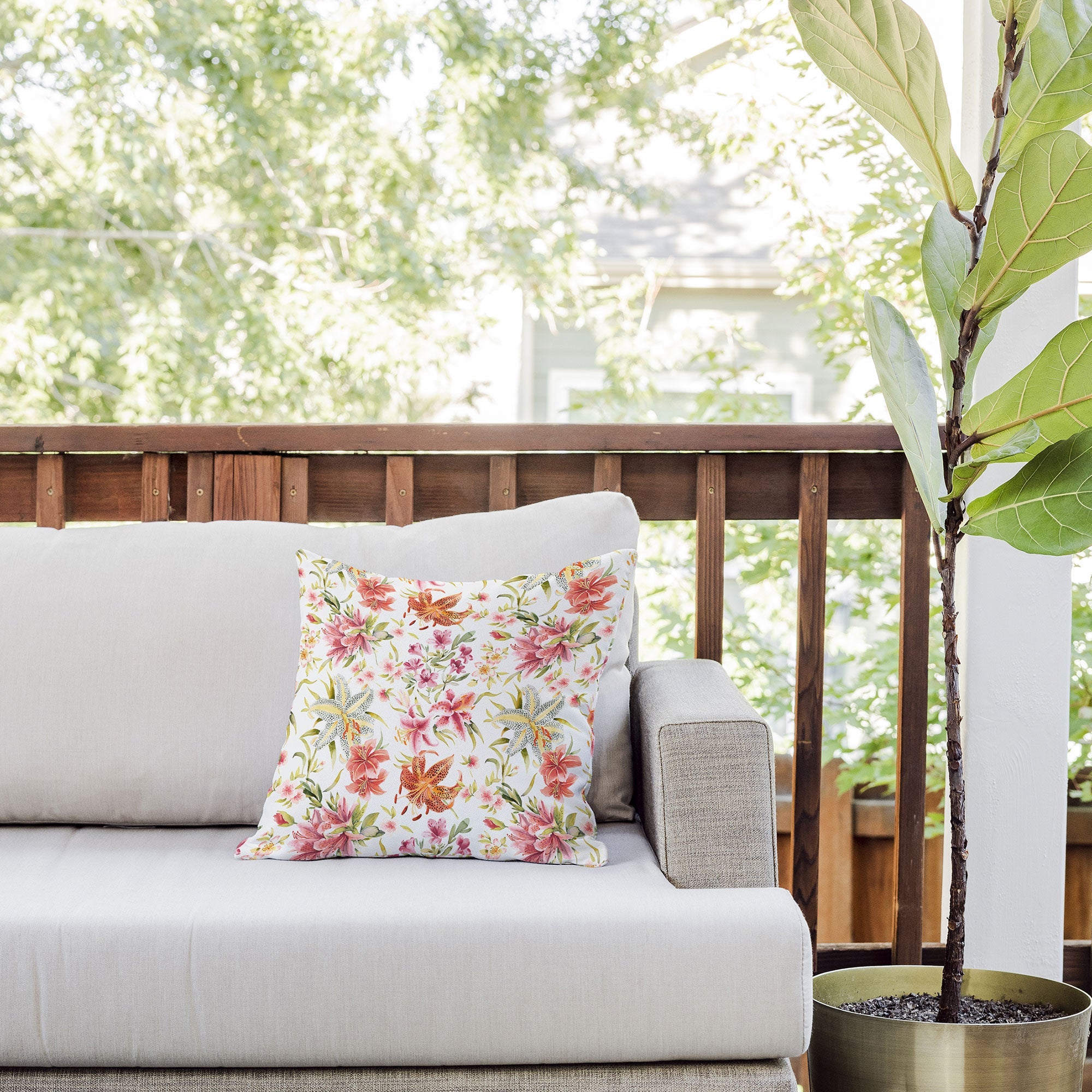 Ninola Design Botanic Retreat Lily Lush Floral Orange Green Outdoor Throw Pillow