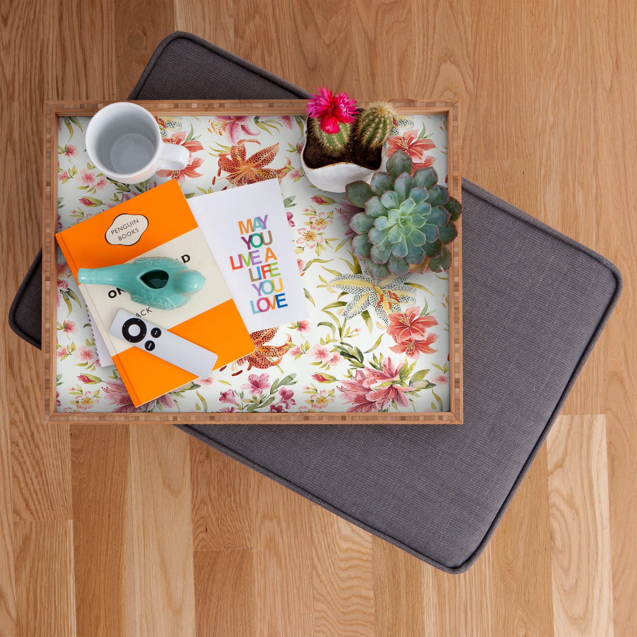 Ninola Design Botanic Retreat Lily Lush Floral Orange Green Rectangular Tray