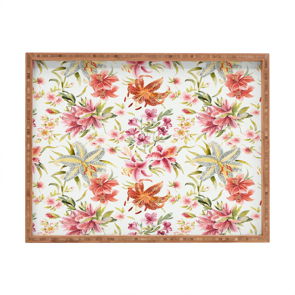 Ninola Design Botanic Retreat Lily Lush Floral Orange Green Rectangular Tray