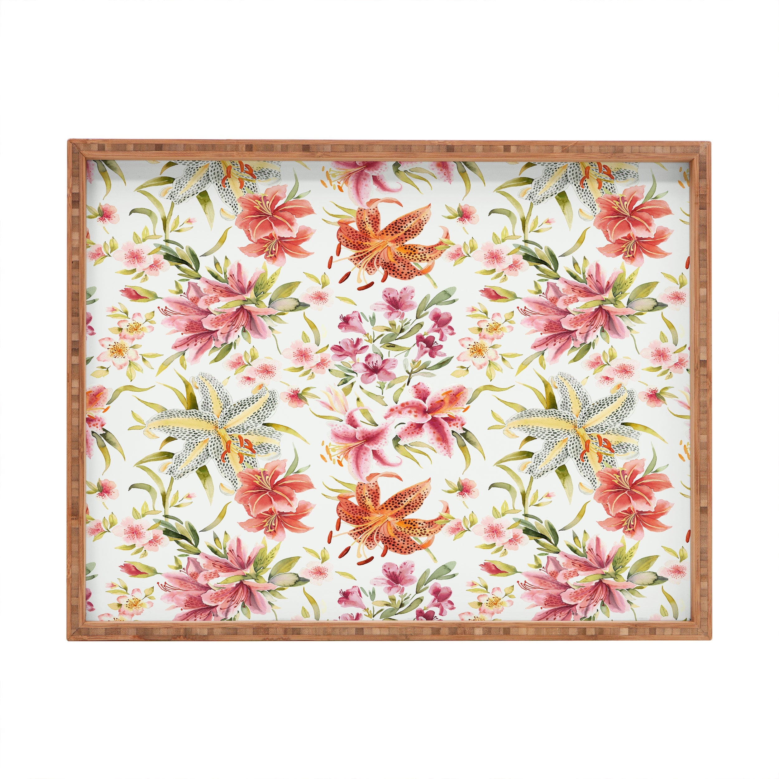 Ninola Design Botanic Retreat Lily Lush Floral Orange Green Rectangular Tray