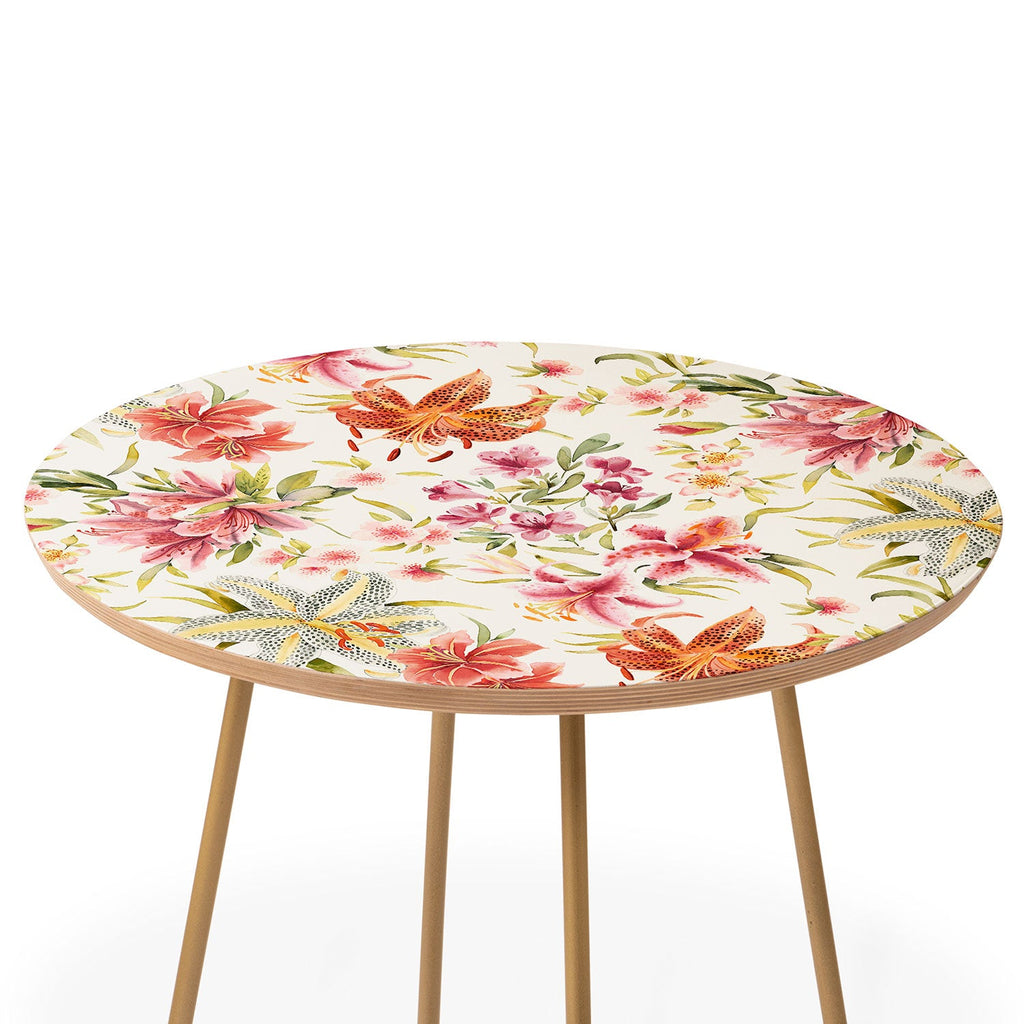 Ninola Design Botanic Retreat Lily Lush Floral Orange Green Round Side Table