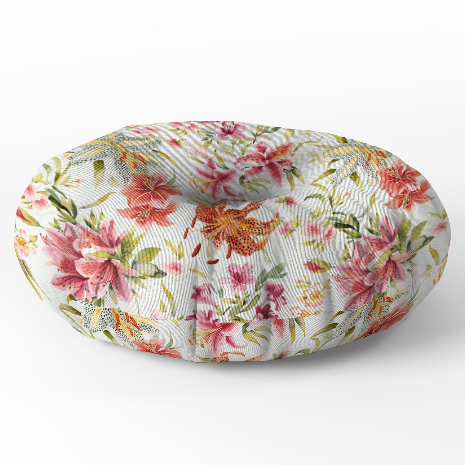 Ninola Design Botanic Retreat Lily Lush Floral Orange Green Floor Pillow Round