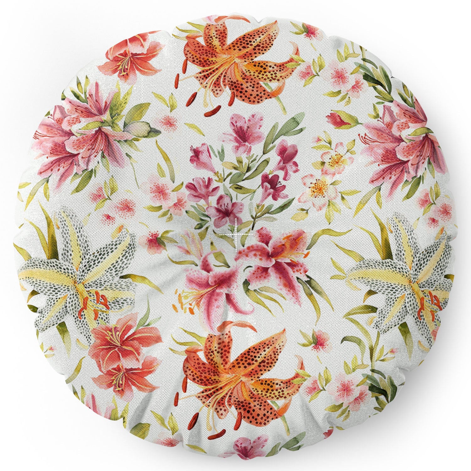 Ninola Design Botanic Retreat Lily Lush Floral Orange Green Floor Pillow Round