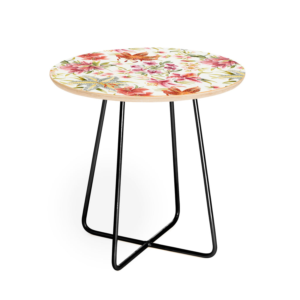 Ninola Design Botanic Retreat Lily Lush Floral Orange Green Round Side Table