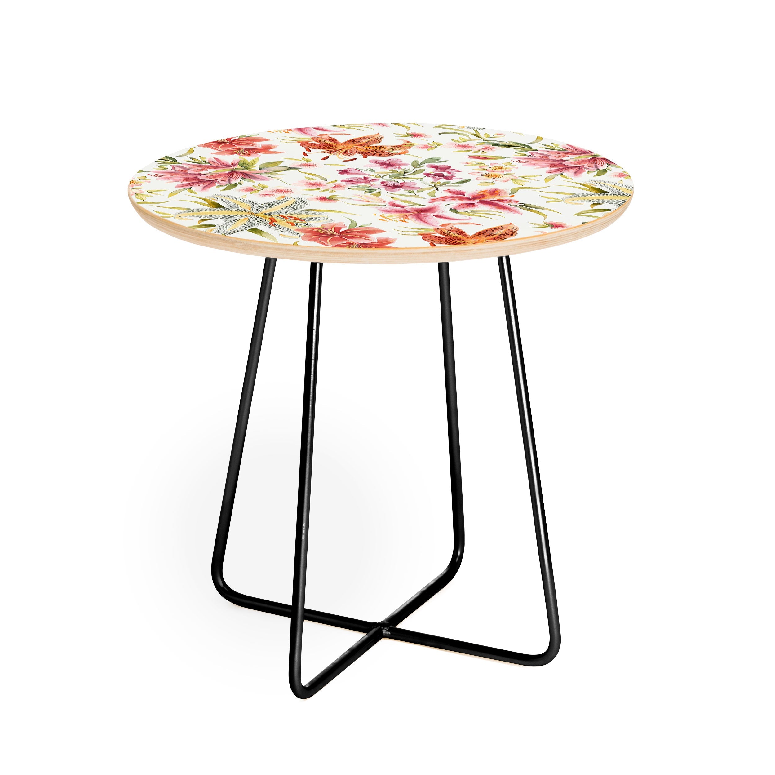 Ninola Design Botanic Retreat Lily Lush Floral Orange Green Round Side Table