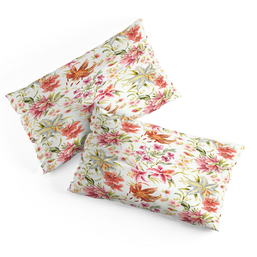 Ninola Design Botanic Retreat Lily Lush Floral Orange Green Pillow Shams