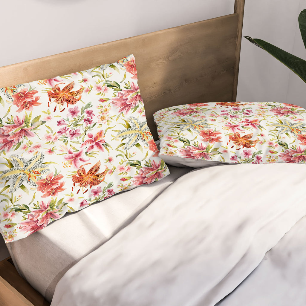 Ninola Design Botanic Retreat Lily Lush Floral Orange Green Pillow Shams