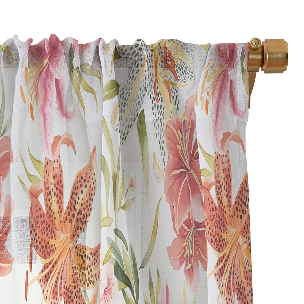Ninola Design Botanic Retreat Lily Lush Floral Orange Green Sheer Window Curtain