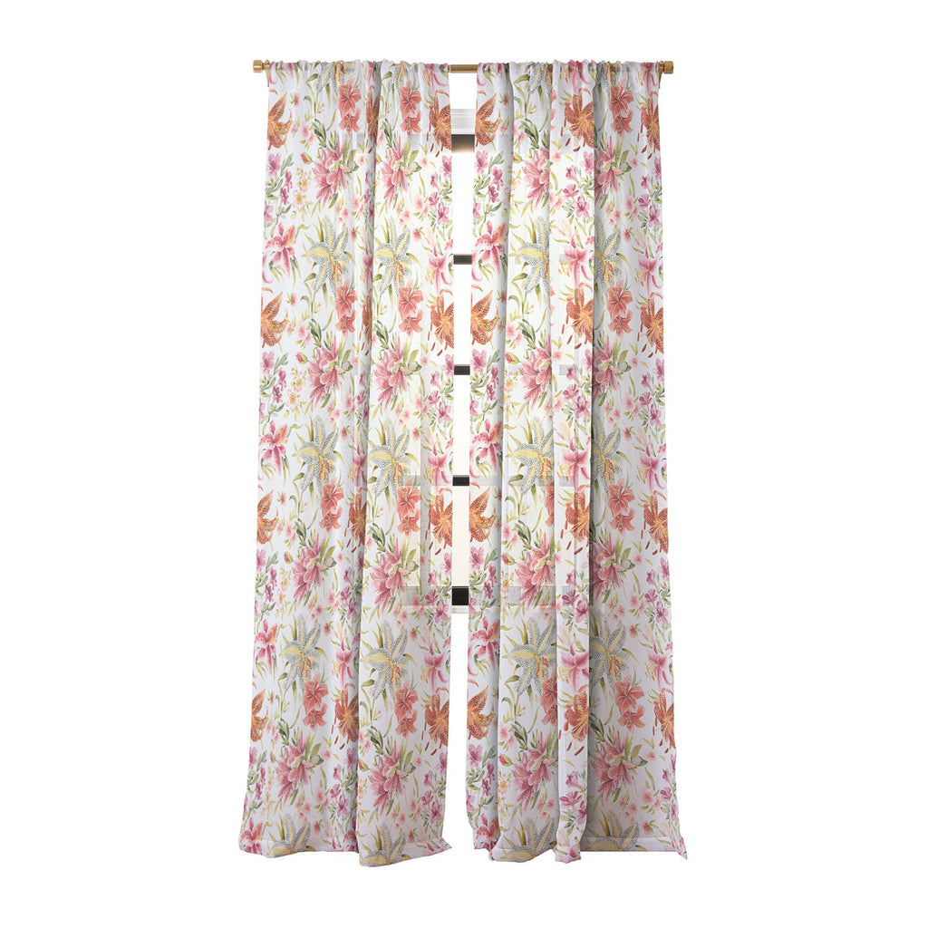 Ninola Design Botanic Retreat Lily Lush Floral Orange Green Sheer Window Curtain