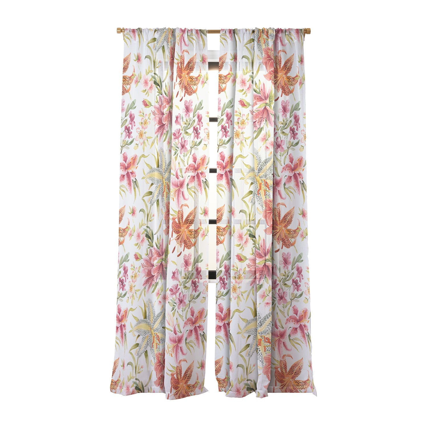 Ninola Design Botanic Retreat Lily Lush Floral Orange Green Sheer Non Repeat