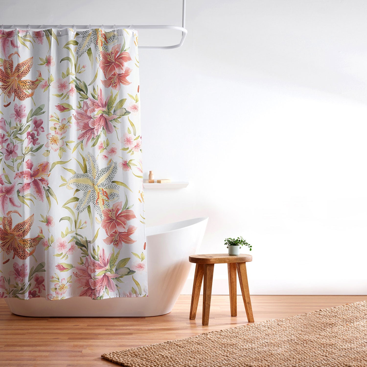 Ninola Design Botanic Retreat Lily Lush Floral Orange Green Shower Curtain