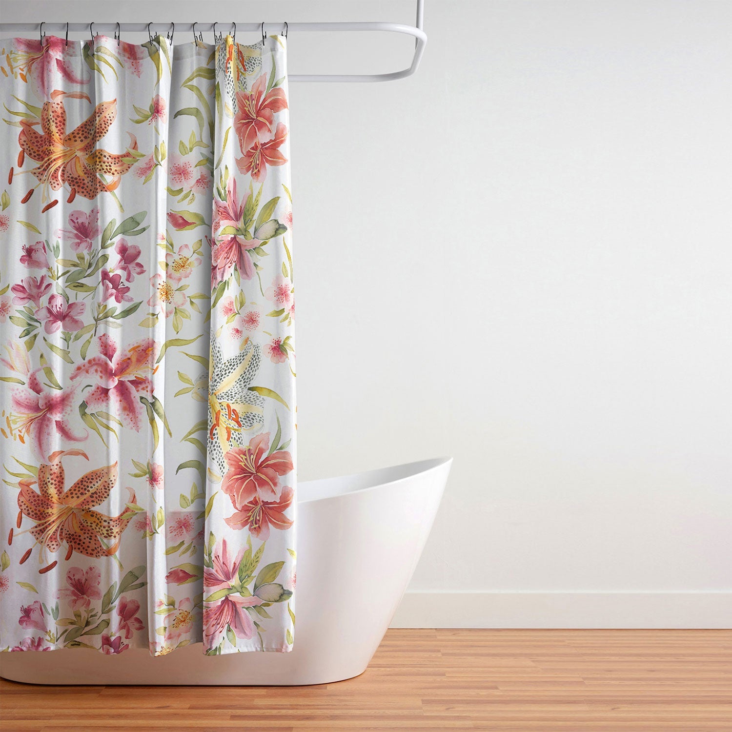 Ninola Design Botanic Retreat Lily Lush Floral Orange Green Shower Curtain