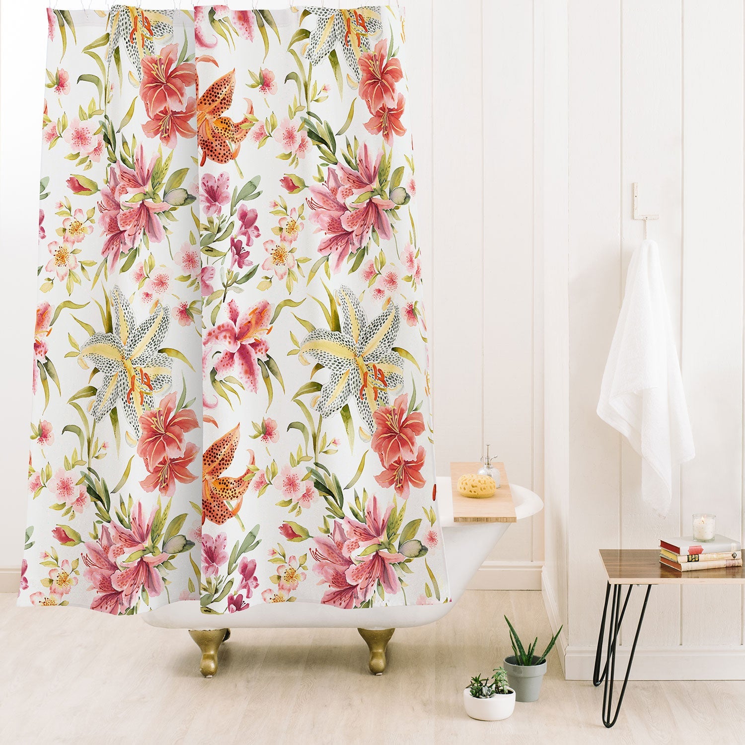 Ninola Design Botanic Retreat Lily Lush Floral Orange Green Shower Curtain