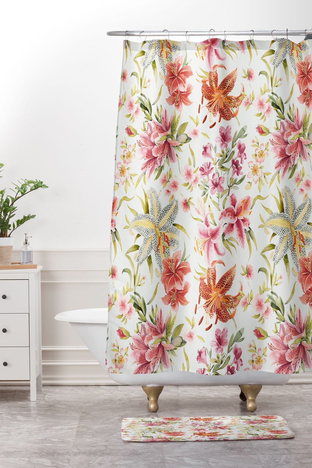 Ninola Design Botanic Retreat Lily Lush Floral Orange Green Memory Foam Bath Mat