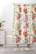 Ninola Design Botanic Retreat Lily Lush Floral Orange Green Shower Curtain And Mat