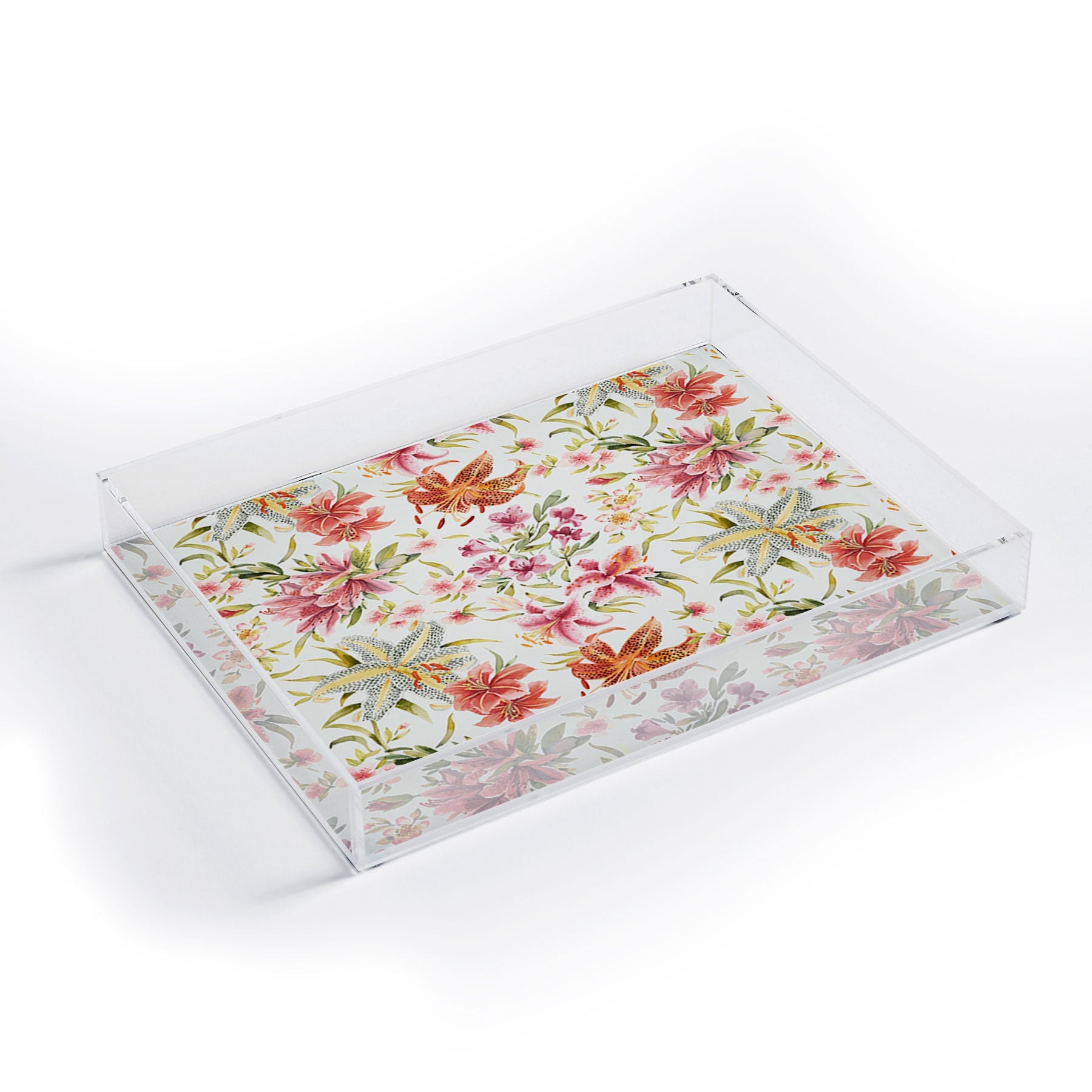 Ninola Design Botanic Retreat Lily Lush Floral Orange Green Acrylic Tray