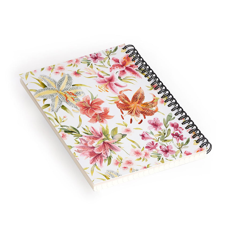 Ninola Design Botanic Retreat Lily Lush Floral Orange Green Spiral Notebook