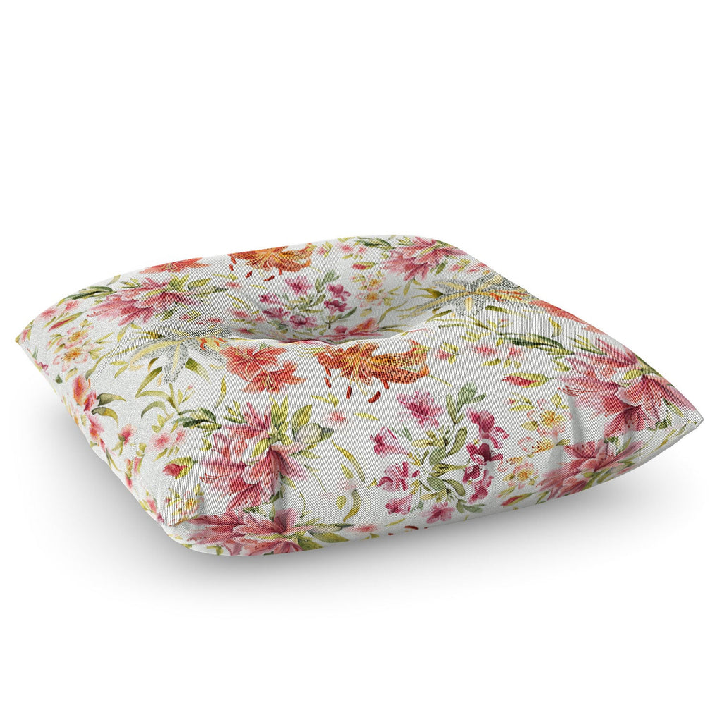 Ninola Design Botanic Retreat Lily Lush Floral Orange Green Floor Pillow Square