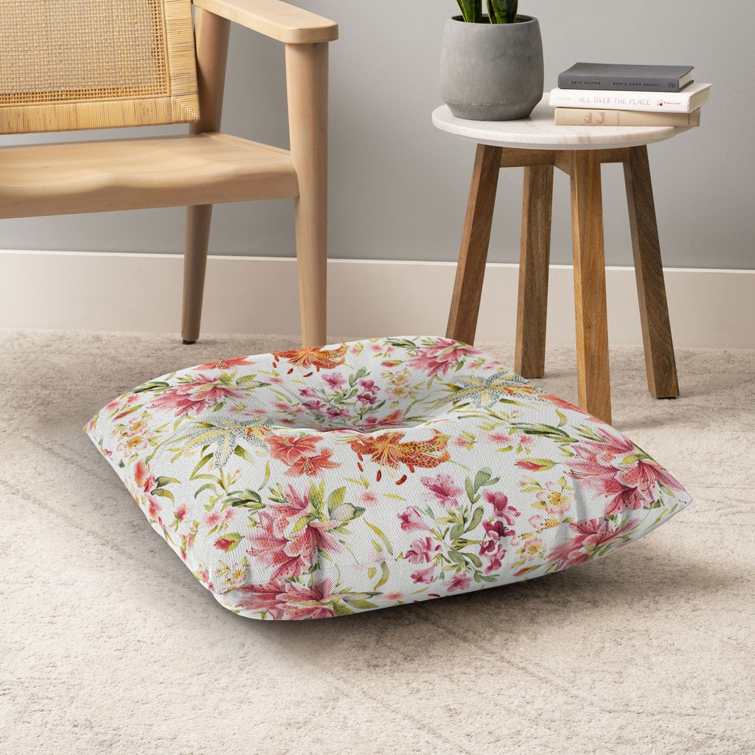 Ninola Design Botanic Retreat Lily Lush Floral Orange Green Floor Pillow Square